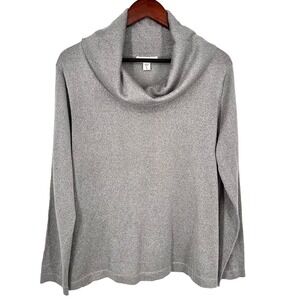 Coldwater Creek Sz XL 16 Silver Metallic Gray Long Sleeve Blouse Shirt Top Cozy